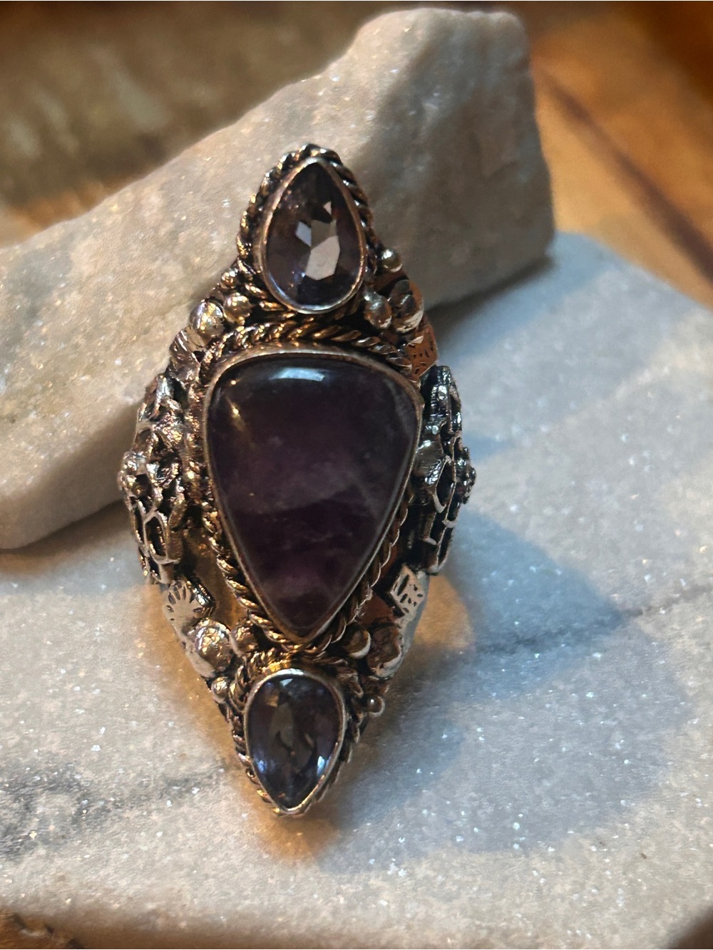 Lilac boho statement ring